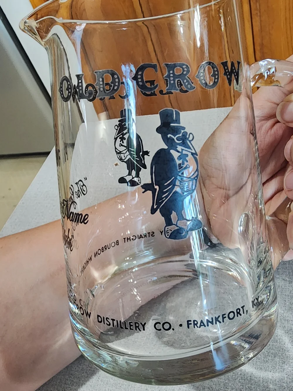 Vintage Old Crow Kentucky Straight Bourbon Whiskey Glass Pitcher Mug